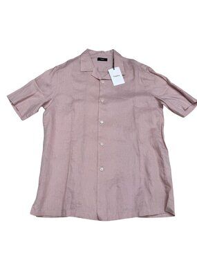 NWT Theory Daze 100% Linen Men's Short-Sleeve Button-Up Shirt Dusty Pink, Sz S